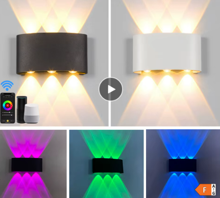 Applique murale intérieure/extérieure intelligente LED RVB 2PCS