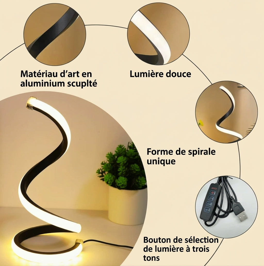 Lampe LED spirale à intensité variable et 3 modes de lumière