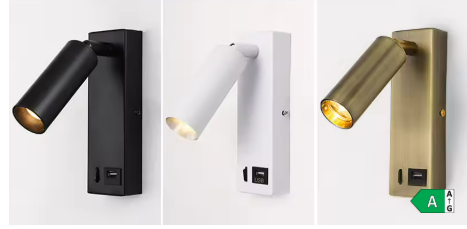 Applique murale LED 3W – Rotation 350°, avec Interface USB