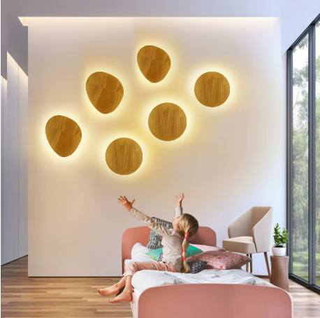 Applique murale LED ovale en bois naturel, 8W