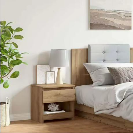 Table de nuit scandinave en chêne artisan avec tiroir