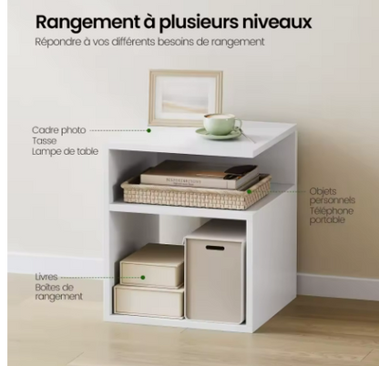 Table de chevet 2 compartiments ouverts - Bois chêne clair