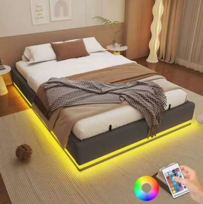 Lit coffre double avec rangement pneumatique et éclairage LED RGB 160x200cm