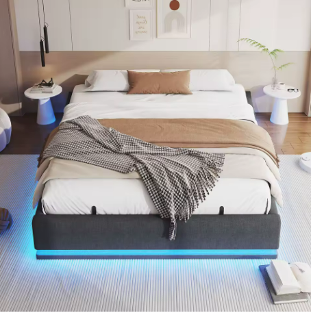 Lit coffre double avec rangement pneumatique et éclairage LED RGB 160x200cm