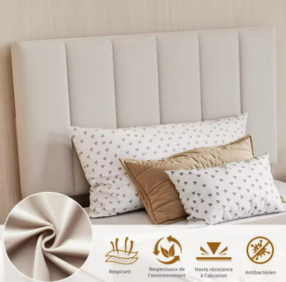 Lit coffre simple beige en lin avec sommier relevable 90 × 200 cm