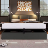 Lit coffre gris 160 × 200 cm avec sommier relevable et lampe de lecture USB