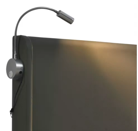 Lit coffre gris 160 × 200 cm avec sommier relevable et lampe de lecture USB