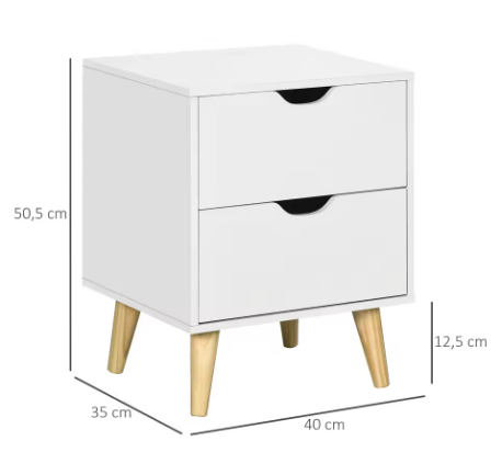 Table de chevet scandinave blanche HOMCOM avec 2 tiroirs et pieds en bois