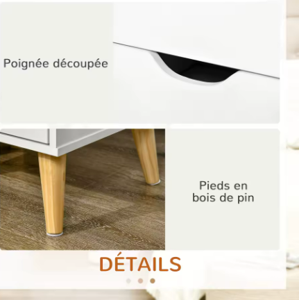 Table de chevet scandinave blanche HOMCOM avec 2 tiroirs et pieds en bois