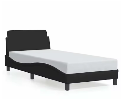 Cadre de lit simple en tissu noir avec sommier à lattes