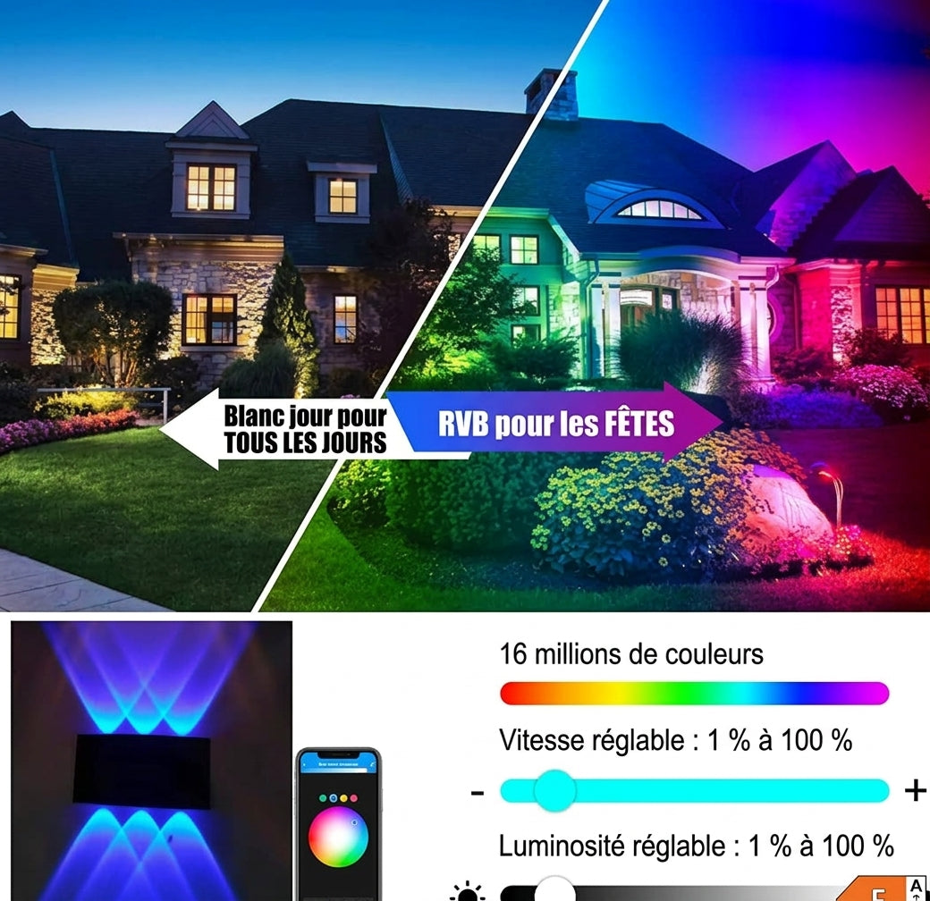 Applique murale intérieure/extérieure intelligente LED RVB 2PCS