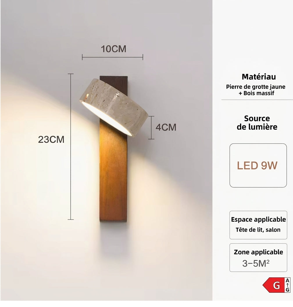 Applique murale LED effet travertin avec interrupteur à chaîne