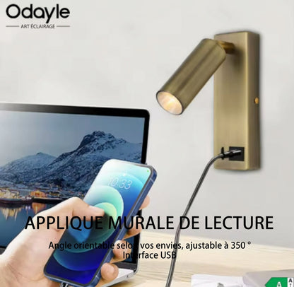 Applique murale LED 3W – Rotation 350°, avec Interface USB