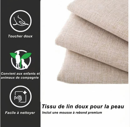 Lit coffre simple beige en lin avec sommier relevable 90 × 200 cm